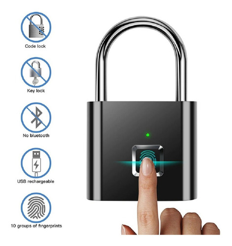 Imagem 2 de 10 de Cadeado Inteligente De Impressão Digital Biométrica S/chaves