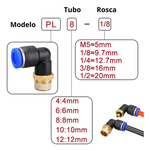 Conexão Pneumática Cotovelo Macho Rosca 1/2 Tubo 12mm 4 Pç