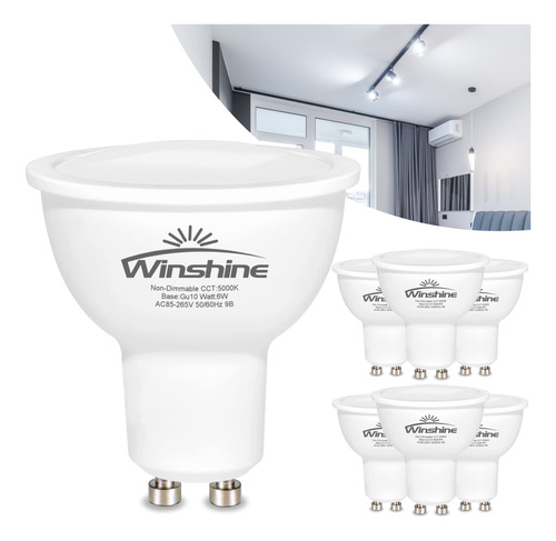 Winshine - Bombillas Led Gu10 (6 W, 5000 K, Luz Blanca Diurn