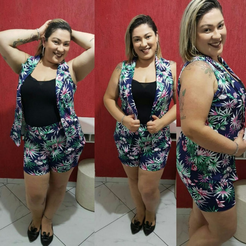 conjunto short e colete plus size