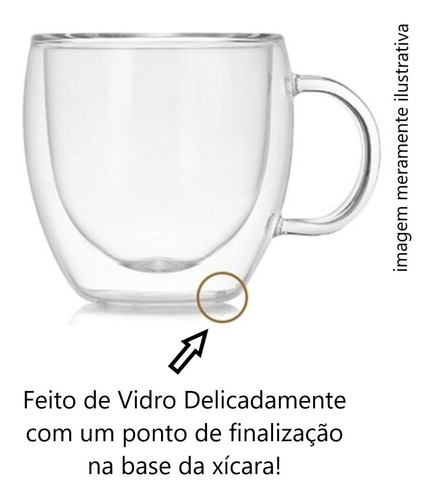 Imagem 5 de 8 de Kit Jogo 4 Xícaras Vidro Parede Dupla Coração 230ml