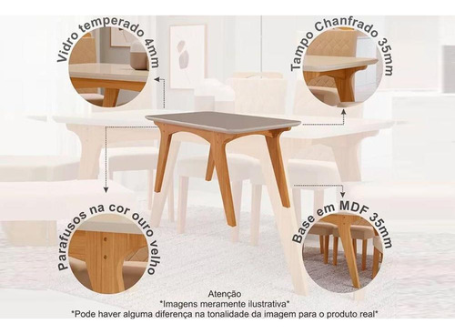 Conjunto: Mesa Sala Jantar Selena C/ Tampo Madeirado C/ Vidr