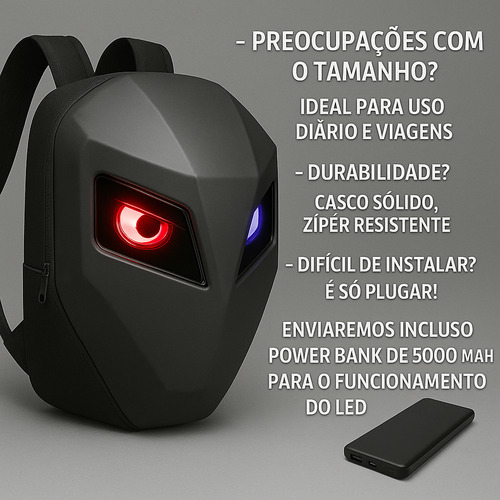 Mochila Baú Motoqueiro Led Inteligente Bluetooth Resistente