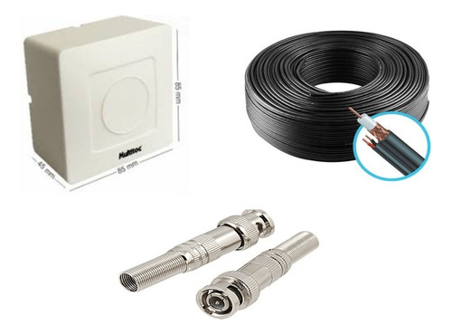 Cabo Coaxial Preto Cftv 90% 200m C/ Conectores,fonte G2pb16