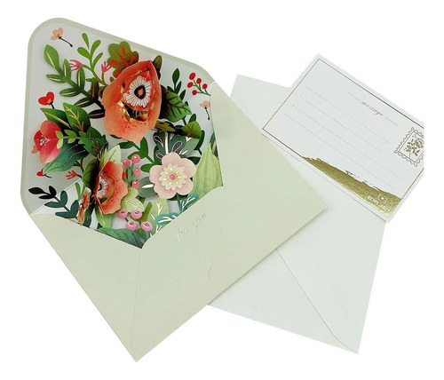 Tarjeta De Cumpleaños Y Navidad, Postal Romántica Con Flores