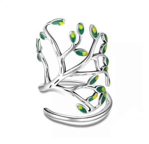 Anillo Arbol Hojas Verdes Plata 925 Zircón/ Canale Donna 