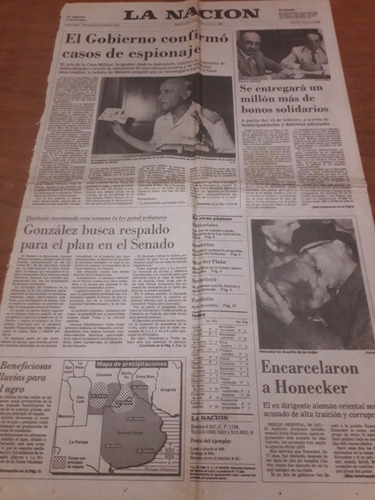 Tapa Diario La Nación 30 1 1990 Espionaje Antonietti Honecke