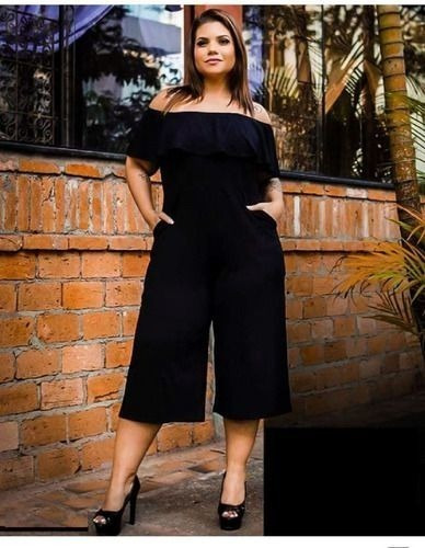 Macacão Feminino Ciganinha Midi Com Bolsos Plus Size Mazal