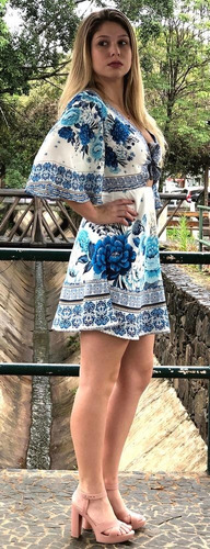 vestido farm chita azulejo