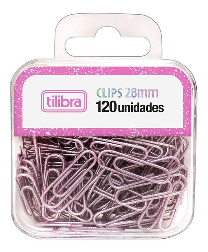 Clips 28mm Glitter Pink 120unid Tilibra