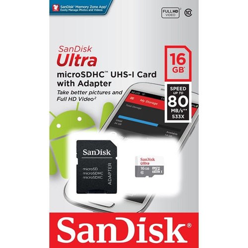 Cartão De Memória 16gb Sandisk 80 Mb/s Classe 10 Celular