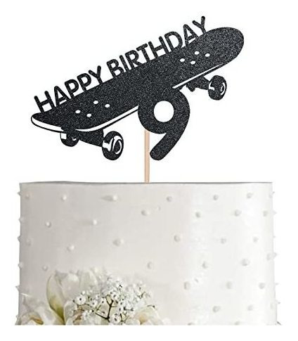 Skateboard 9 Cake Topper, Boy Girl Sport Happy 9th 3cshr