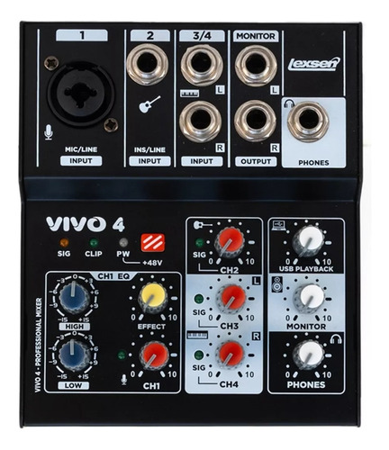 Consola Mixer Interface Placa Lexsen Vivo 4 Usb 