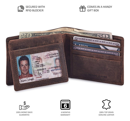 Cochoa Billetera Para Hombre Rfid Blocking Bifold De Cuer...