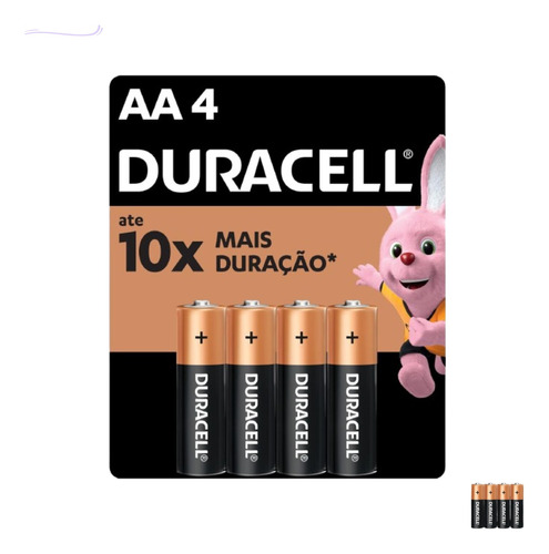 Pilha Alcalina Aa Pequena Duracell Cartela 4 Unidades