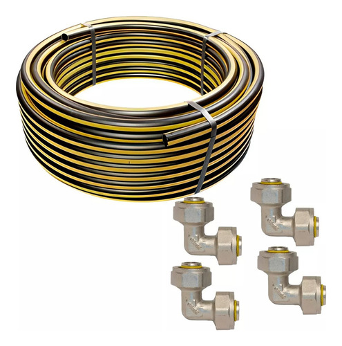 Tubo/manguera 3/8 Semi Flexible Para Gas 24m + Codos Coflex Color Negro/amarillo