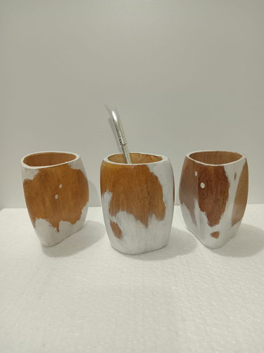 Mate Ranchero Artesanal Con Caja De Madera Y Bombilla Natural Con Blanco Ranchero Artesanal