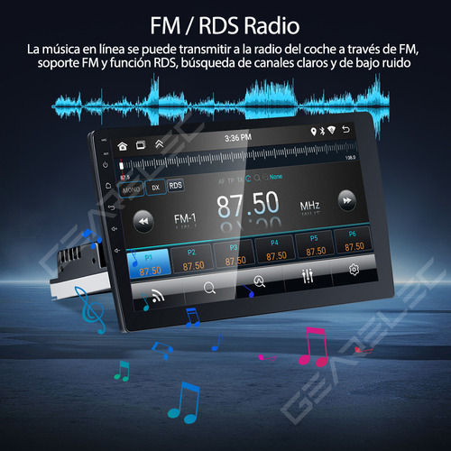 Gearelec Autoestéreo 1 Din 9 Pulgadas 4+32gb Estéreo Pantalla Carplay Android Auto Wifi Bluetooth Gps Fm Con Cámara Arnés Rca Usb Admite Subwoofer Y Amplificador
