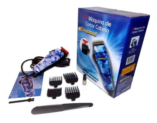 Máquina Cortar Cabelo Superbarba Motor Potente Azul