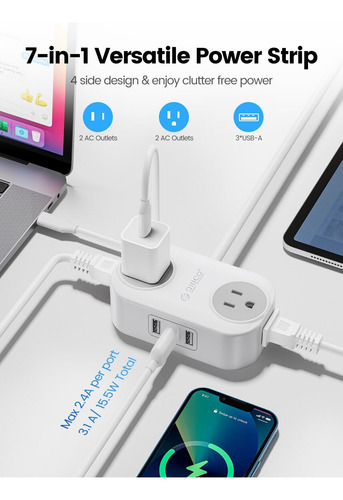 Regleta De Alimentación Pequeña Con Enchufe Plano, Cable De