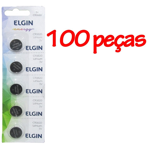 100 Bateria Moeda Cr1620 3v Pilha Lithium Botão Elgin