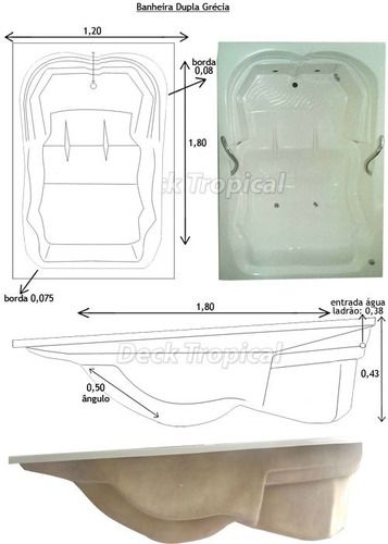Banheira Dupla De Fundo Anatômico 1.80x1.20 Com Hidromassagem Cromoterapia E Aquecedor Moto Bomba Envio Para Todo Brasil