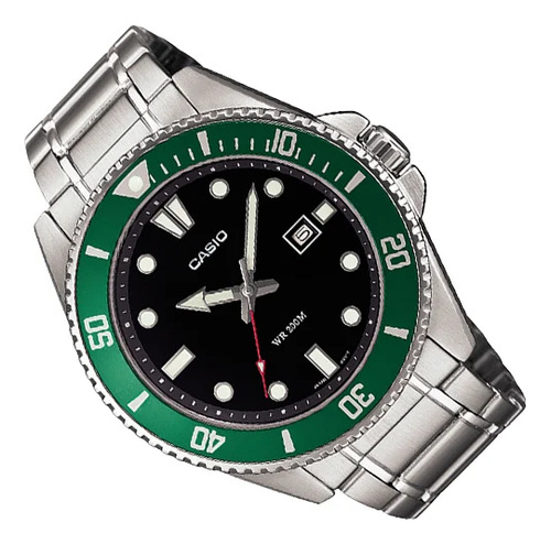 Reloj casio hombre mdv-107d-3a analogico acero inox color plateado y verde