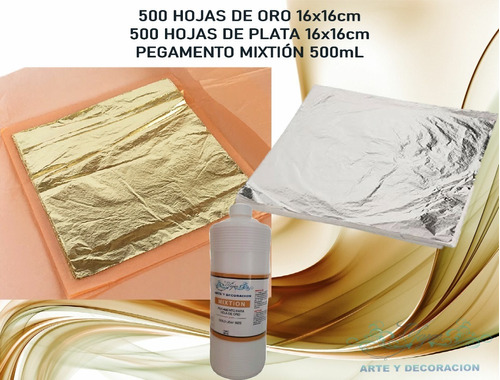 Paquete 500 Hojas De Oro Y Plata  16x16cm + 500ml Pegamento