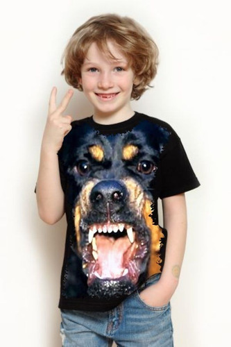 Camiseta Criança 5%off Cachorro Rottweiler Bravo Animais Top