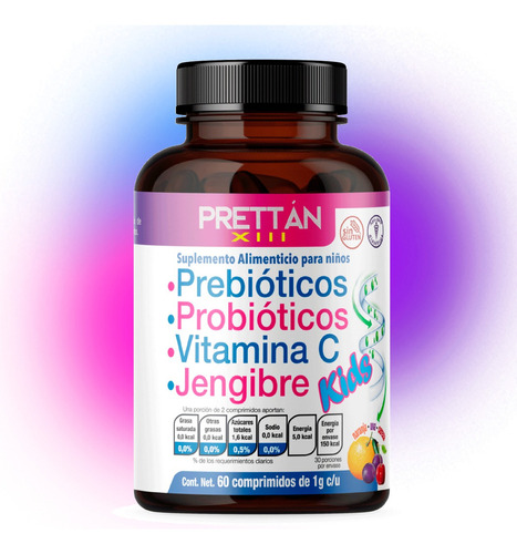 Probioticos Para Niños + Vitamina C 60 Cápsulas 1 G Prettan Sabor 3 Sabores: Naranja, Uva Y Cereza