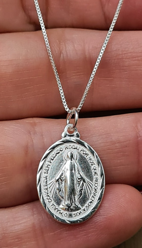 Nossa Senhora Das Graças + Corrente 45 Cm Em Prata 925