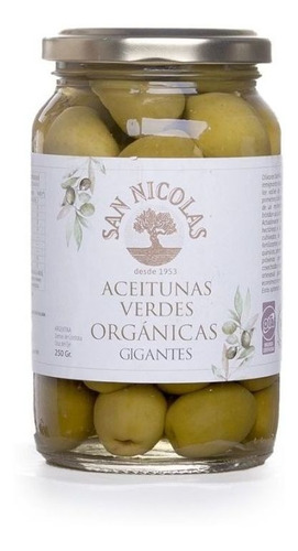 Aceitunas Verdes Gigantes Orgánicas San Nicolás 250 G