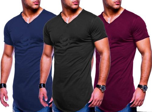 Kit 5 Camisetas Masculina Long Line Swag Elastano Oversized