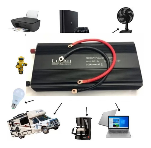 Imagem 4 de 6 de Inversor Transformador Veicular 6000w 12v Dc-ac Lucky