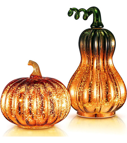 2 Pcs Acción De Gracias Calabaza De Cristal Luces Cala...