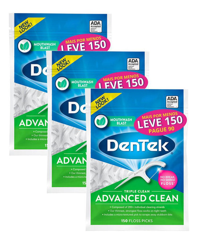 Kit Fio Dental Dentek Floss Picks Triple Clean 270 Unidades