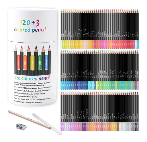 Set 120 Lapices Color Profesional Dibujo Caja Cilindrico