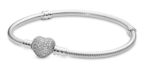 Pulsera Romántica Corazón Técnica Pave Tipo Serpiente 20cm