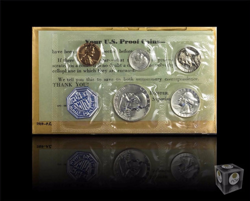 1959 Moneda Plata Proof Americano Eeuu Acabado Espejo Gem A+