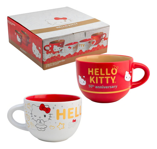 Juego De 4 Tazas Gigantes Hello Kitty 50º Aniversario Color Rojo/blanco Hello Kitty 50 Aniversario