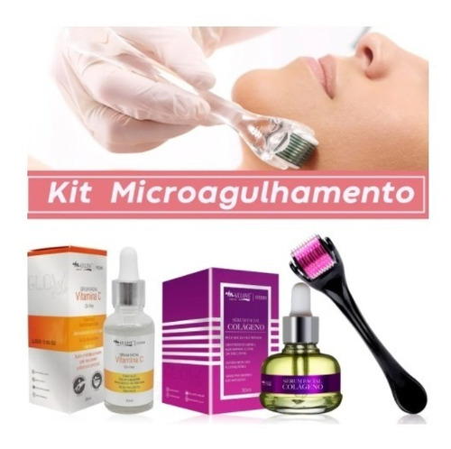Kit Microagulhamento Facial+serum Vitamina C+serum Colageno