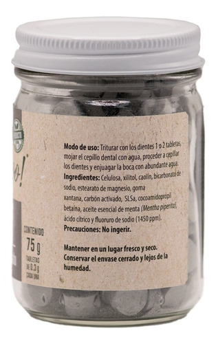 Imagen 3 de 6 de Frasco Pasta Dental Sólida Carbón Activado 75g Bam Boo!