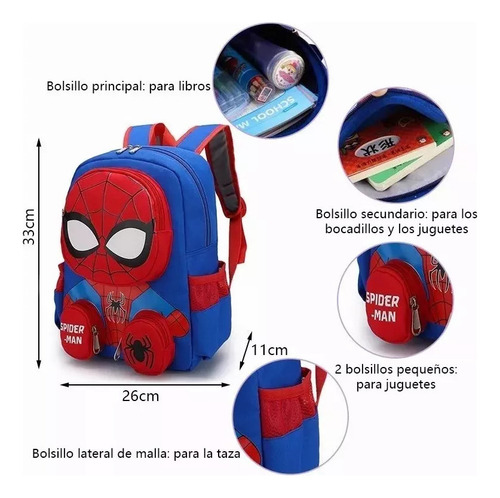 Fwefww Mochila Spider Man 3d Escolar Primaria M