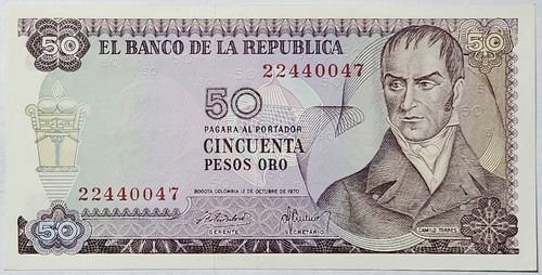 Billete 50 Pesos 12/oct/1970 Colombia Au