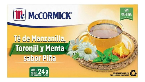 Té Mccormick Manzanilla Toronjil Y Menta Sabor Piña 20 Sobre