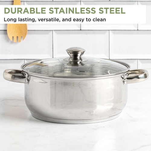 Olla De Acero Inoxidable 4,73 L Con Tapa De Vidrio Templado
