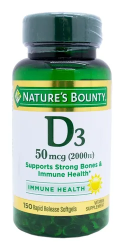 Natures Bounty Vitamina D3 50mcg 2000 Ui X 150 Capsulas Sin Sabor