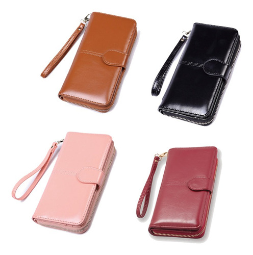 Cartera Para Mujer Gran Capacidad,billetera Con Bloqueo Rfid Rosa Claro