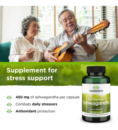 Swanson | Full Spectrum Ashwagandha 450 Mg | 100 Caps Sabor Sin Sabor