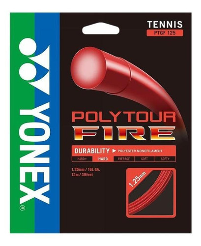 Cuerda De Tenis Yonex Poly Tour Fire 16l/1.25mm Roja 12 Mts.